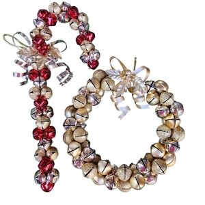 Jingle bells large Wreath and Candy Cane Holiday Christmas wall door decor
